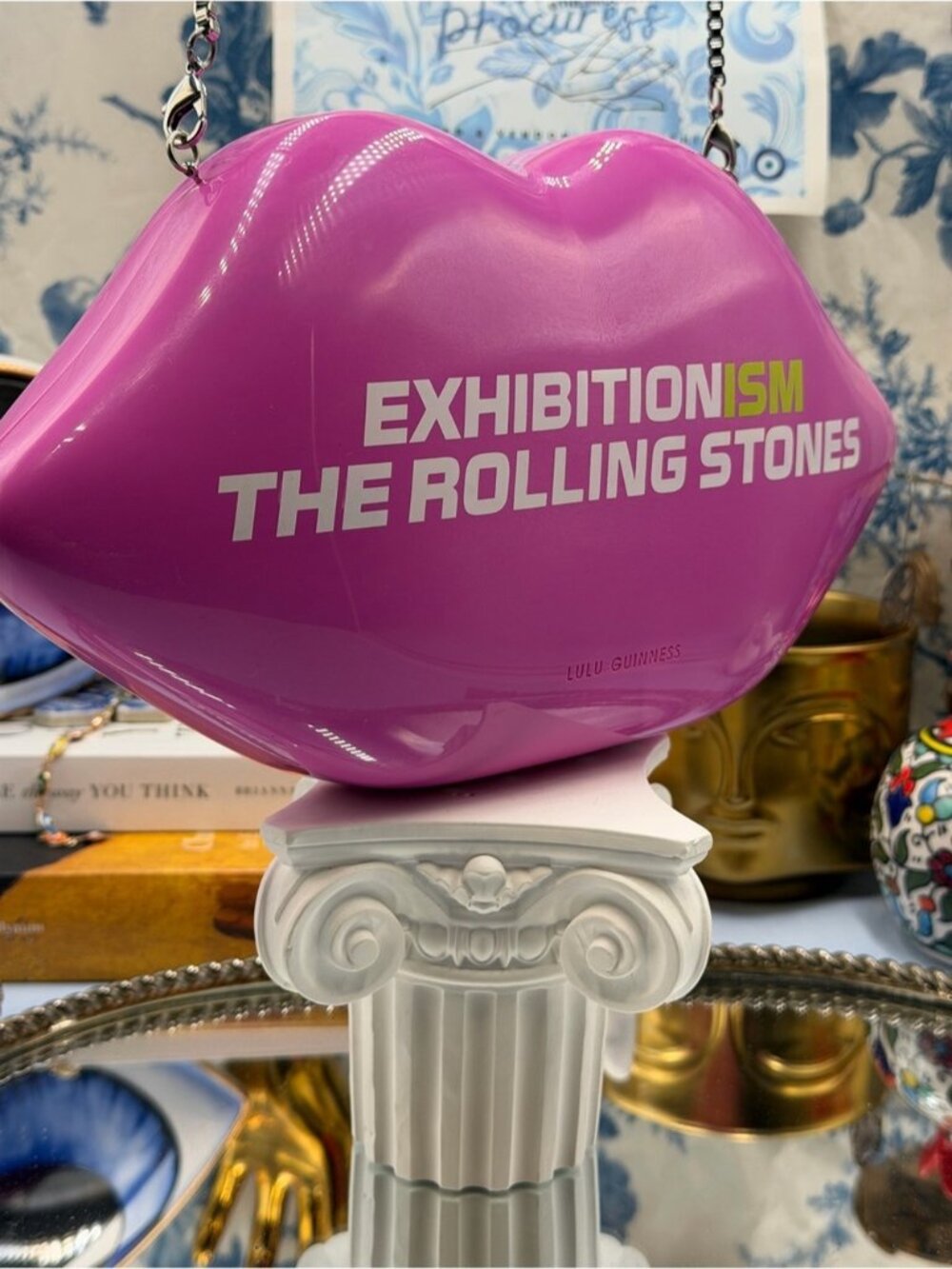 🆕 LULU GUINNESS 🧿 NWOT X ROLLING STONES Iconic Lips Perspex Clutch, Hot Pink - Picture 10 of 15